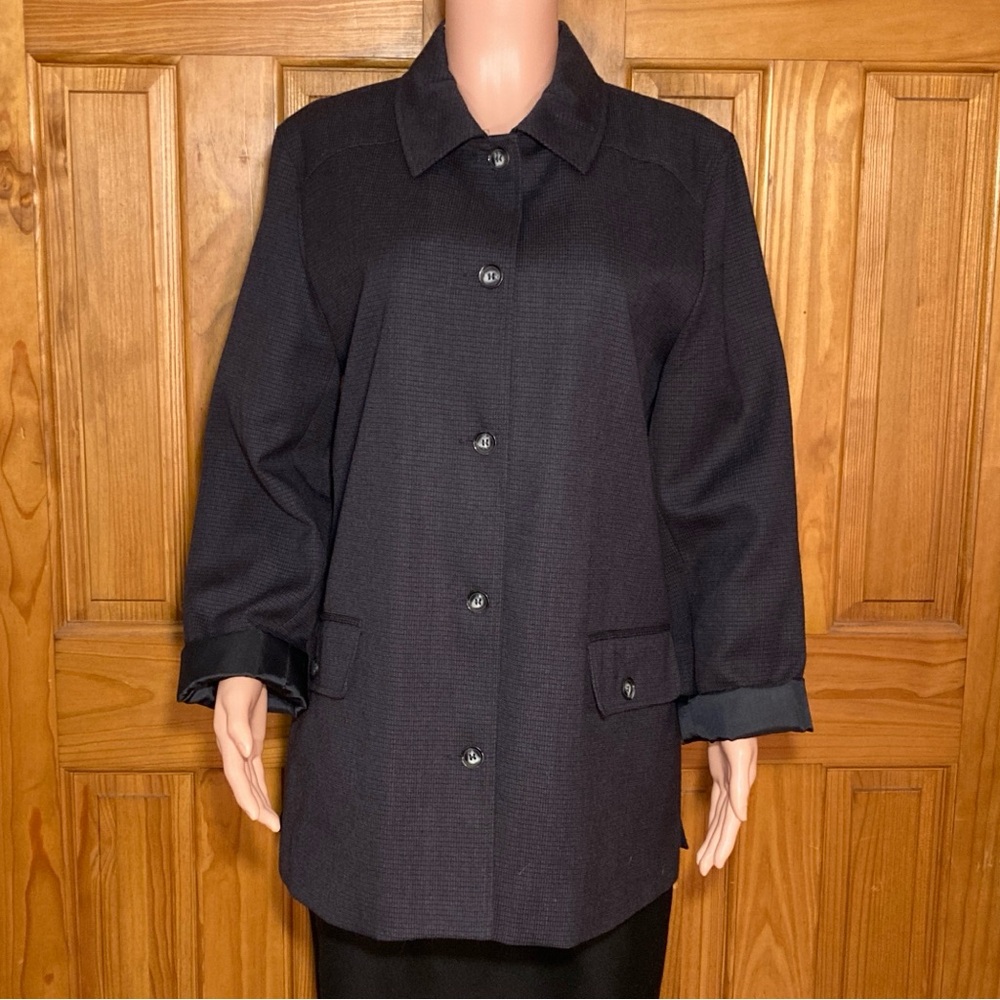 NWOT Harve Benard Vintage 90s Jacket 100% Wool Lightweight Coat Black Gray Sz 16